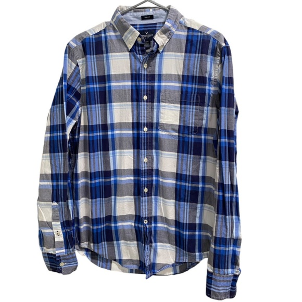 American Eagle Men’s Prep Fit‎ Plaid Button Down Long-sleeve Shirt size Medium